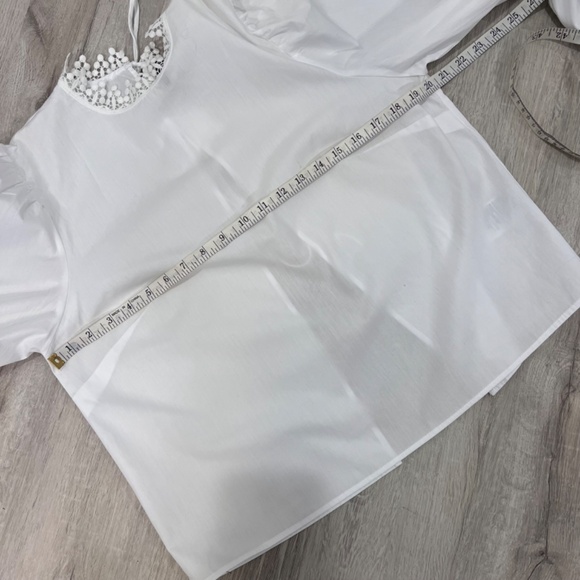 NWT H&M Divided Lace Trimmed White Poplin Top Size Medium White - Picture 6 of 10